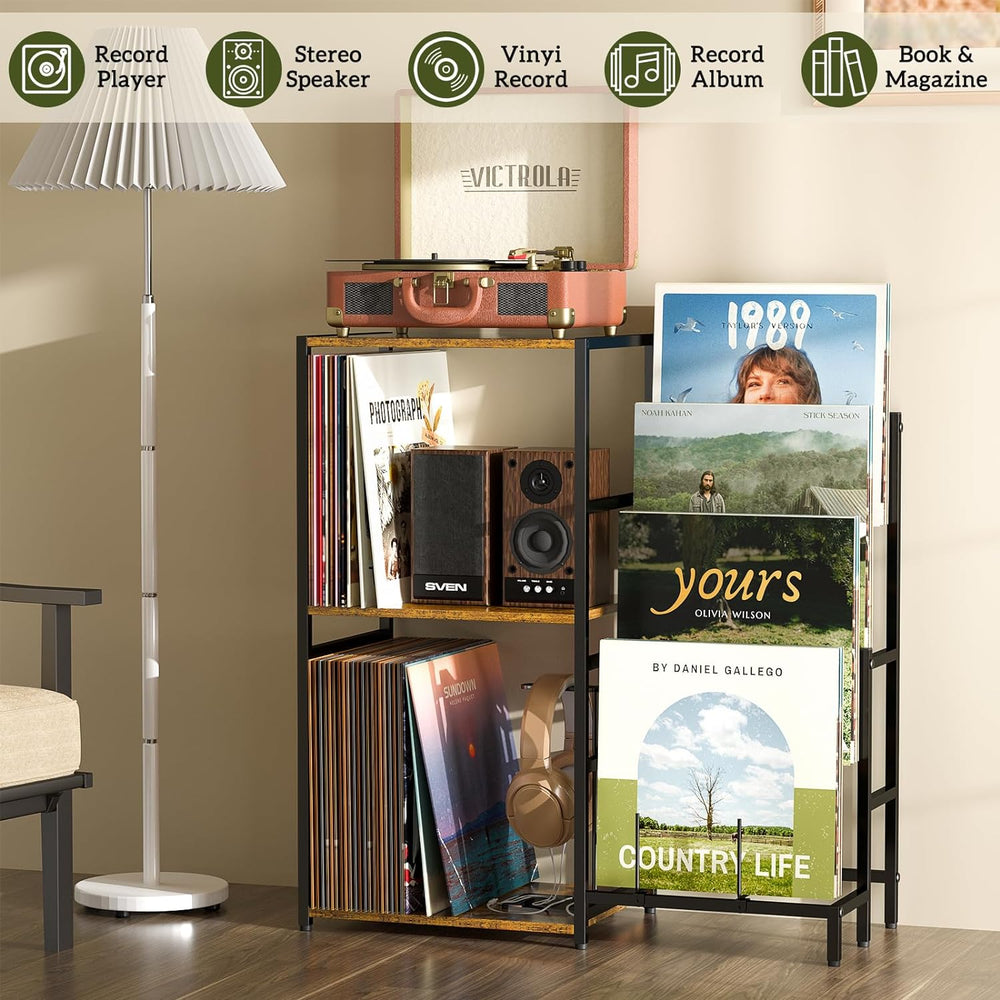 Record Player Stand, Turntable Stand with 4-Tier Vinyl Record Storage, Record...