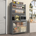 73" Pantry Cabinet Kitchen Hutch Cabinet with Doors & Adjustable Shelves, Stylish Metal Sideboard Cupboard Storage Cabinet, Anti-Tip Design Hutch for Kitchen Dining Room(Grey)