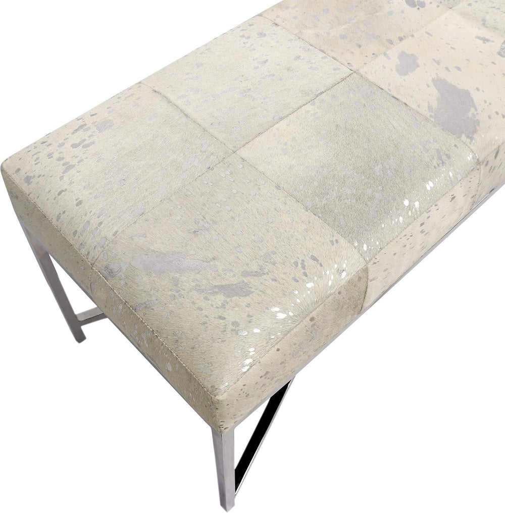 Pasargad Home Safari Collection Silver Foil Cowhide Upholstered Bench with X ...