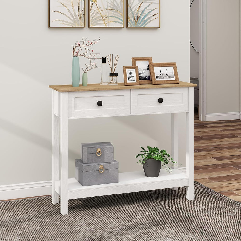 kinbor Entryway Table - White Console Table with 2 Drawers, Narrow Small Cons...
