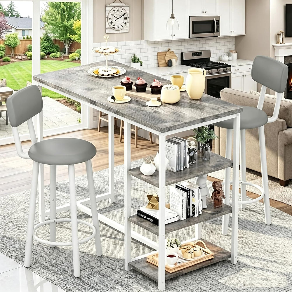 Recaceik Pub Dining Table Set for 2, Table and Bar Stools with 3 Storage Shel...