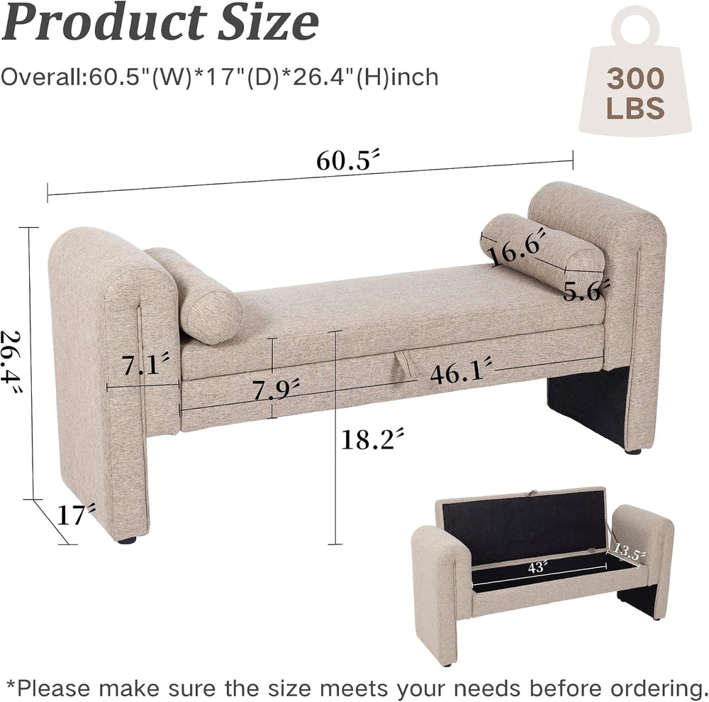 Storage Bench for Bedroom End of Bed, Velvet Upholstered Rolled Armed Button ...
