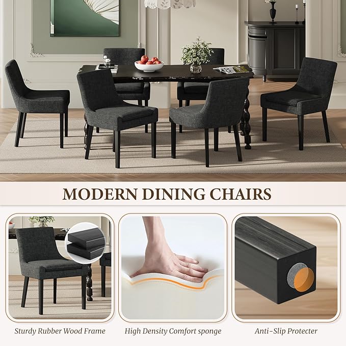 Modern Dining Chairs Set of 6, Upholstered Corduroy Dining Room Chairs with W...