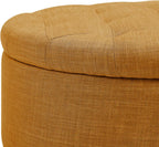 Tufted Storage Ottoman Round Upholstered Linen Ottoman Decorative Foot Stool with Storage for Living Room Bedroom Entryway Home Decor (Orange)