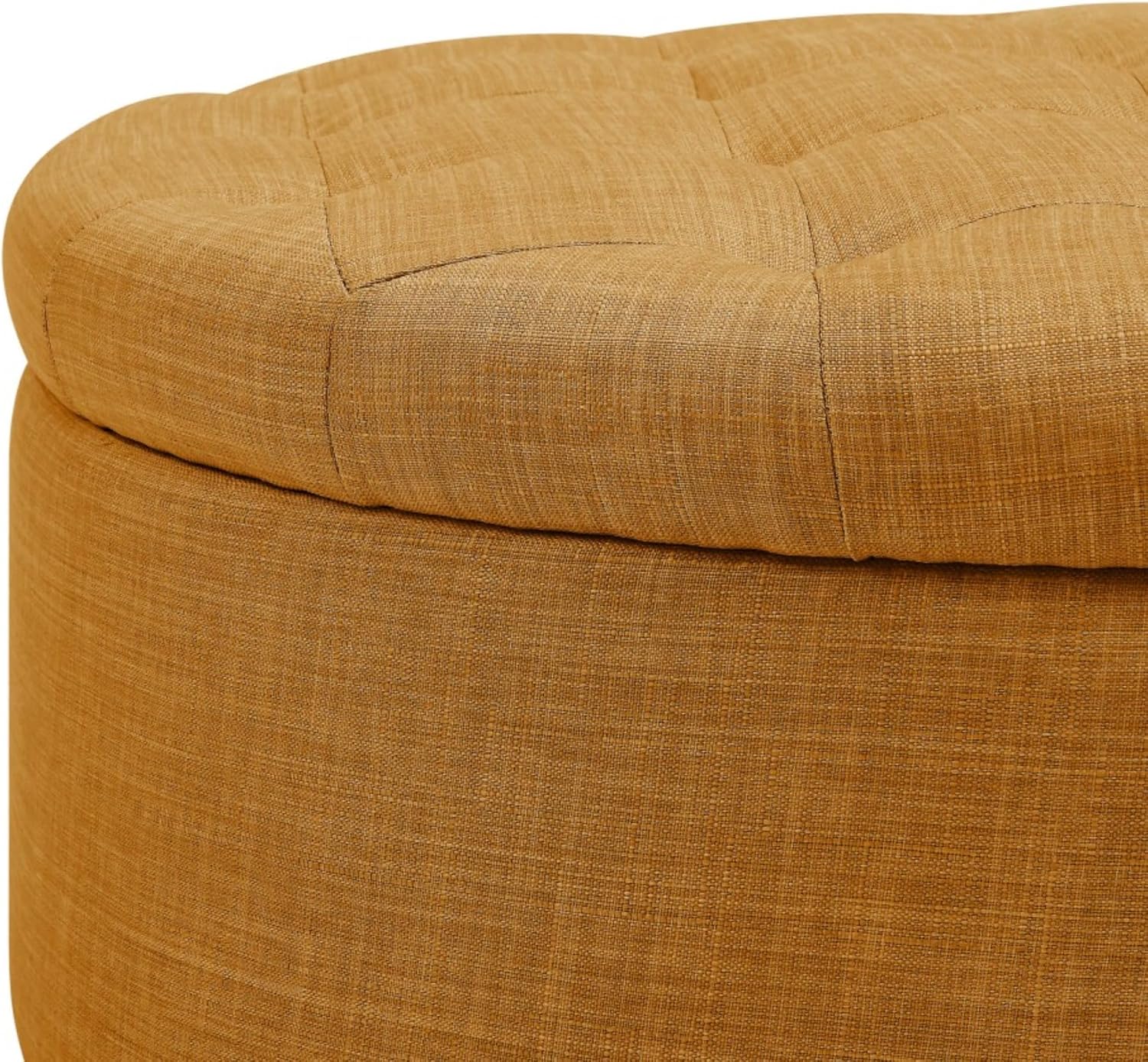 Tufted Storage Ottoman Round Upholstered Linen Ottoman Decorative Foot Stool with Storage for Living Room Bedroom Entryway Home Decor (Orange)