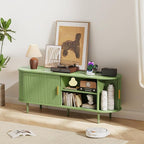 DHH 55 Inch Mid Century Modern TV Stand with Power Outlet for TVs up to 60 Inch, Entertainment Center with Storage and Adjustable Shelves, Media Console with Sliding Doors for Living Room(Green)