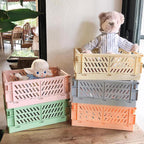 Small Pastel Plastic Storage Bins 2Pcs Foldable Pastel Crates Plastic Basket Colorful Storage Containers Baskets for Classroom Kitchen Office Bedroom Desktop Home Decor (Yellow 9.8" x 6.5" x 3.8")