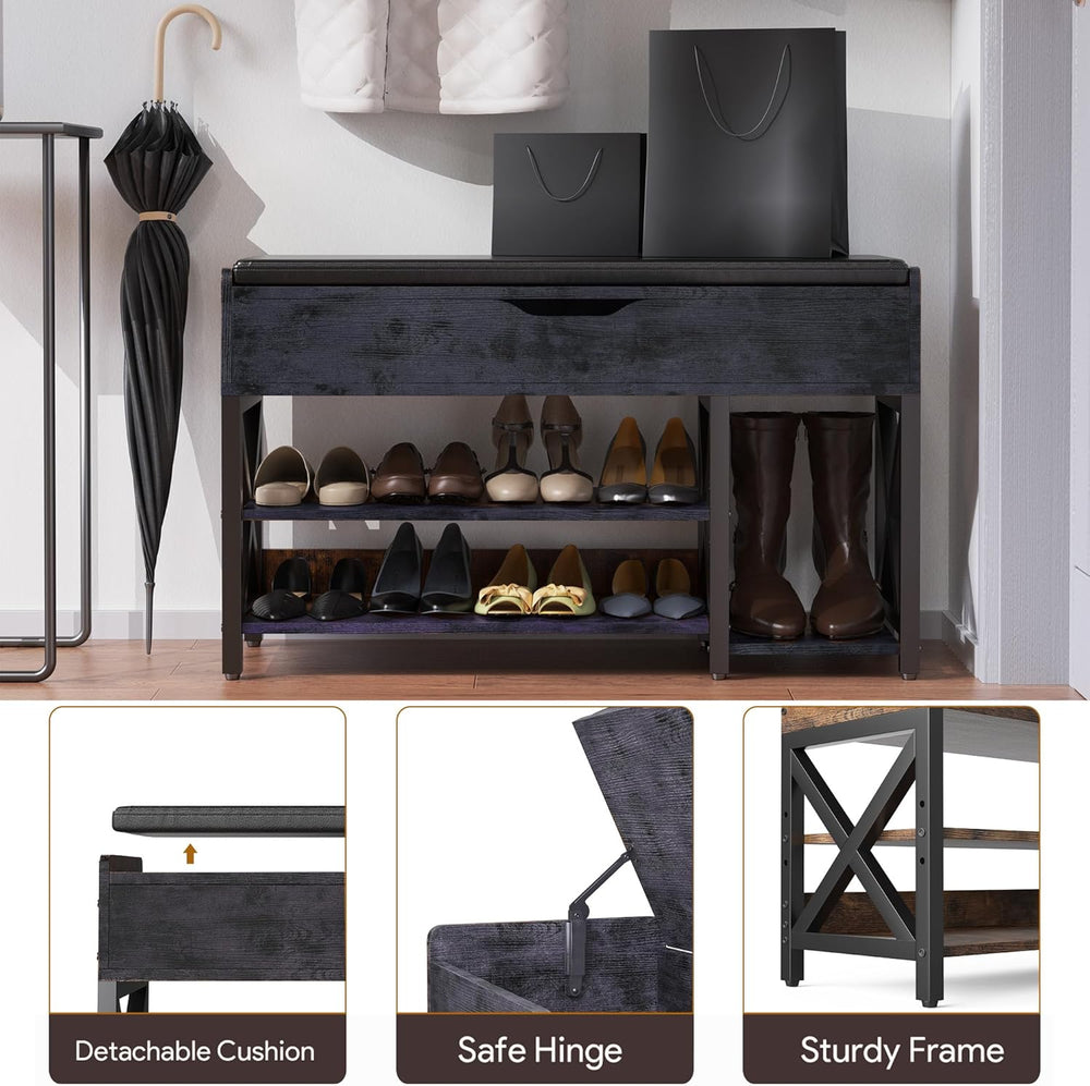 Shoe Bench, Lift Top Shoe Storage Bench, Adjustable Shelf Entryway Bench with...