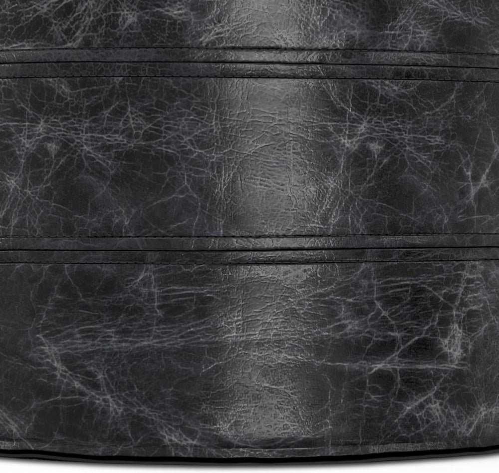SIMPLIHOME Connor 18" Wide Round Pouf in Distressed Black Genuine Leather