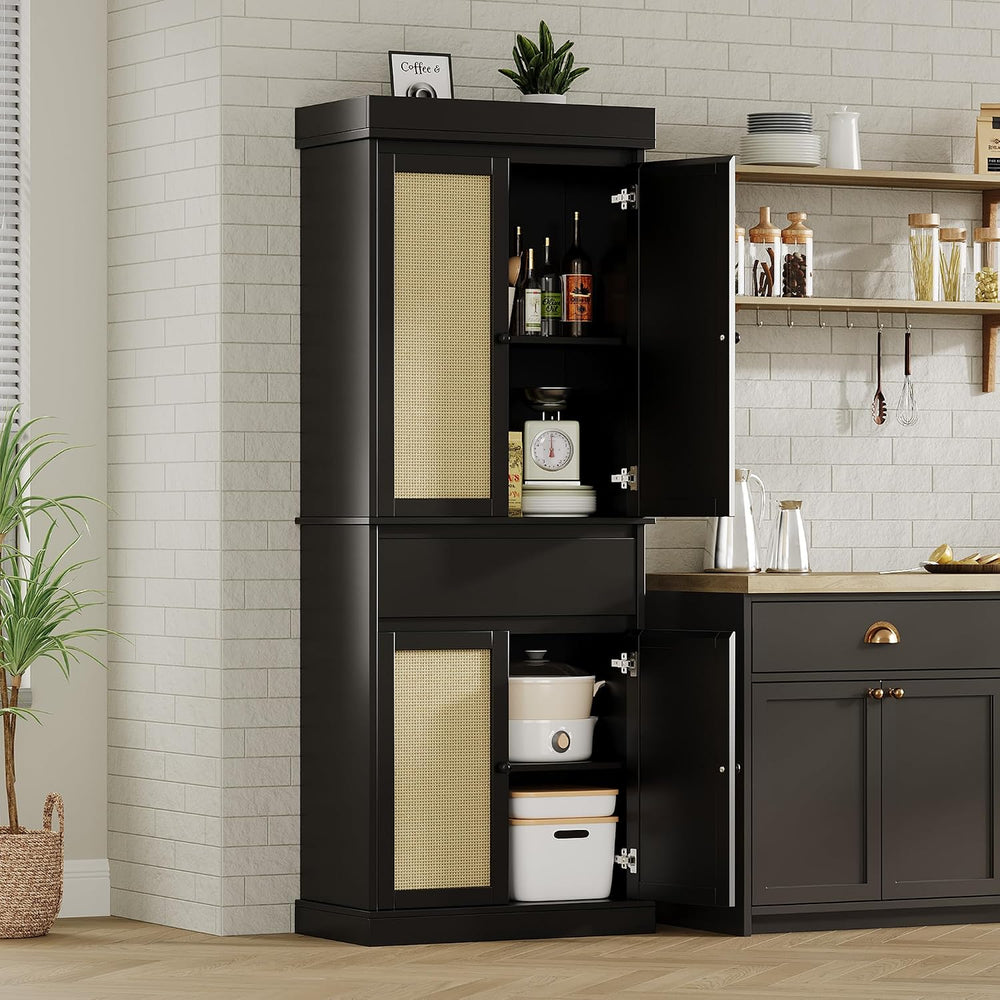 Garvee Tall Pantry Cabinet, Rattan Kitchen Pantry Storage Cabinet with Doors ...