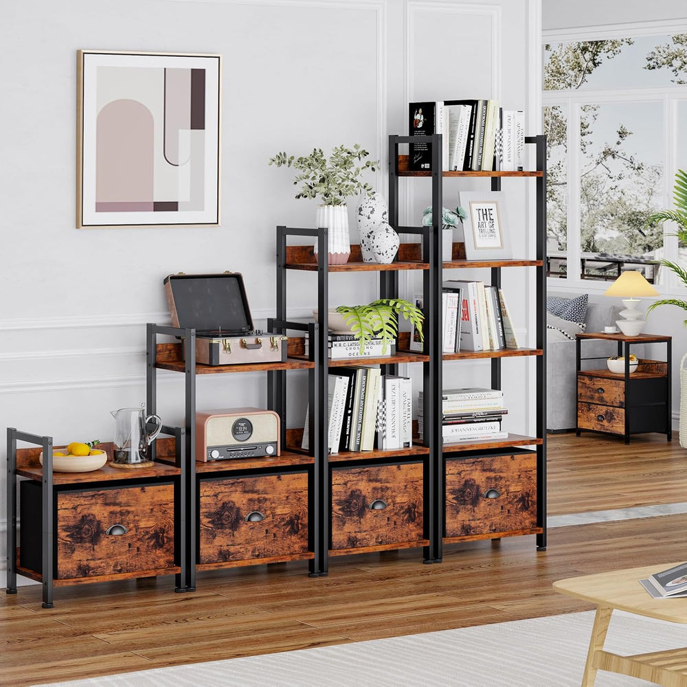 Furologee 5 Tier Bookshelf with Drawer, Tall Narrow Bookcase with Shelves, Wo...