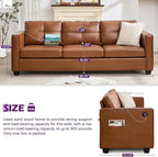TYBOATLE 88" W Faux Leather Couches for Living Room w/Side Pockets, Mid-Century Modern Tufted Comfy Leather Couch w/USB and Wider Arms, 3 Seater Sofa for Office, Apartment, Bedroom
