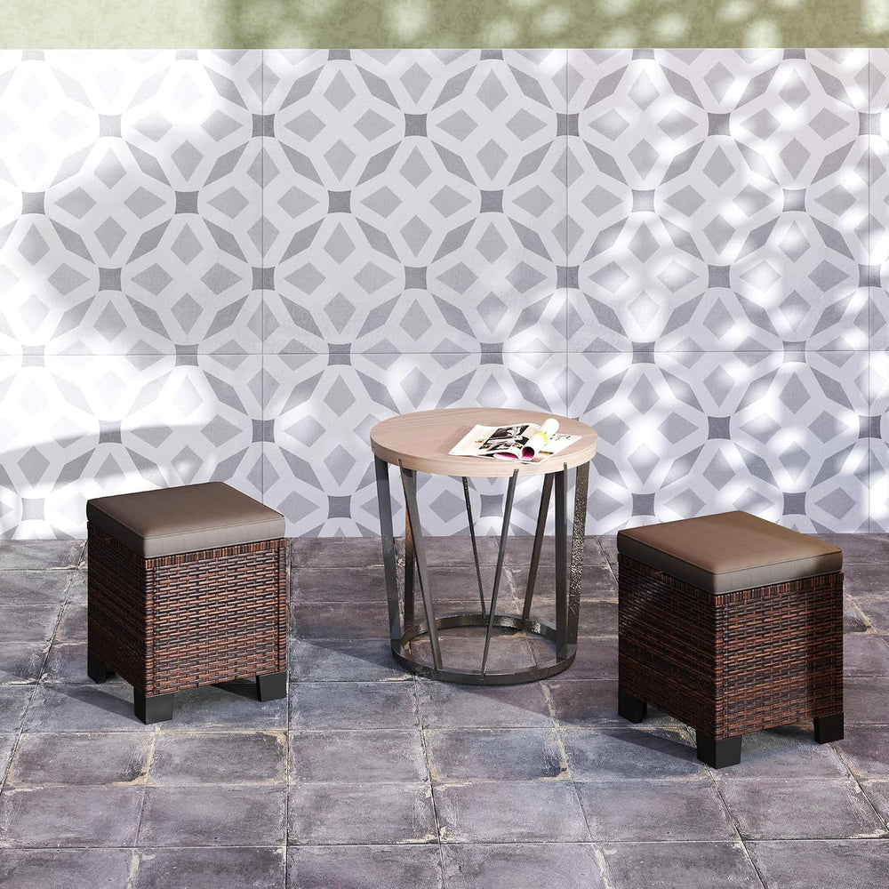 Outsunny 2 Pieces Outdoor Patio Ottomans, All Weather Wicker Footstools with ...