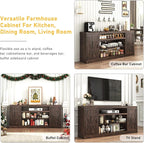 75" Farmhouse TV Stand with Power Outlets for 85 Inch TVs, 33" Tall Entertainment Center with Storage Cabinets w/Adjustable Shelves, Rustic Large TV Media Console, Brown