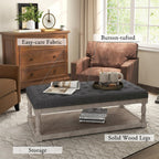 Ottoman Coffee Table, Large Rectangle Ottoman with Storage - Upholstered Cushioned Bench for Living Room, Tufted Linen Fabric with Solid Wood Shelf, Entryway Bench(Dark Gray)