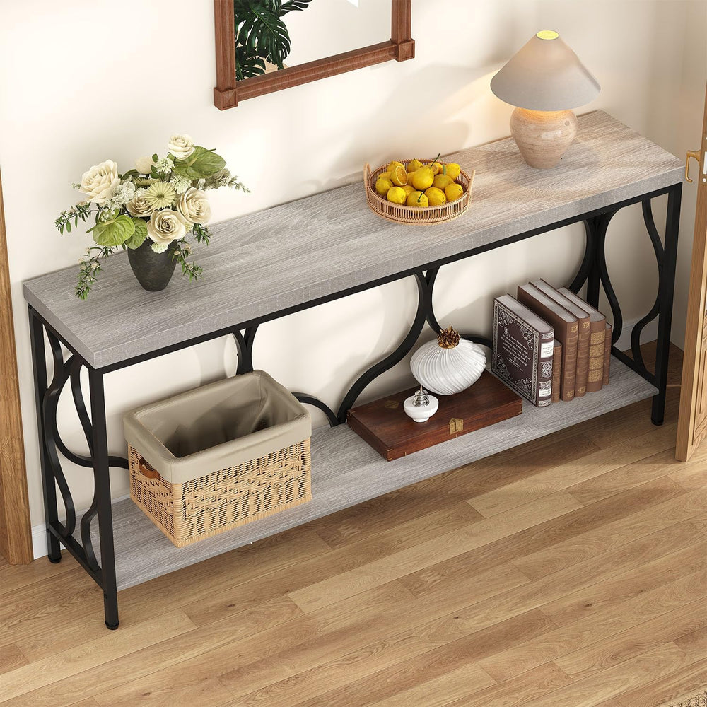 IBF Grey Sofa Console Table, 63 Inch Modern Entryway Table Behind Couch | Ind...