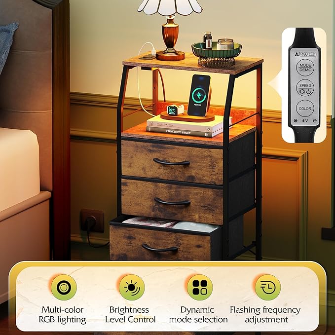 WLIVE 4 Drawer Dresser for Bedroom, 37" H Nightstand with Charging Stati...