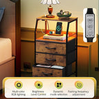 WLIVE 4 Drawer Dresser for Bedroom, 37" H Nightstand with Charging Station and Led Light, Tall Night Stand Bed Side Table, End Table with USB Ports and Outlets, Fabric Bins, Wood Shelf, Rustic Brown