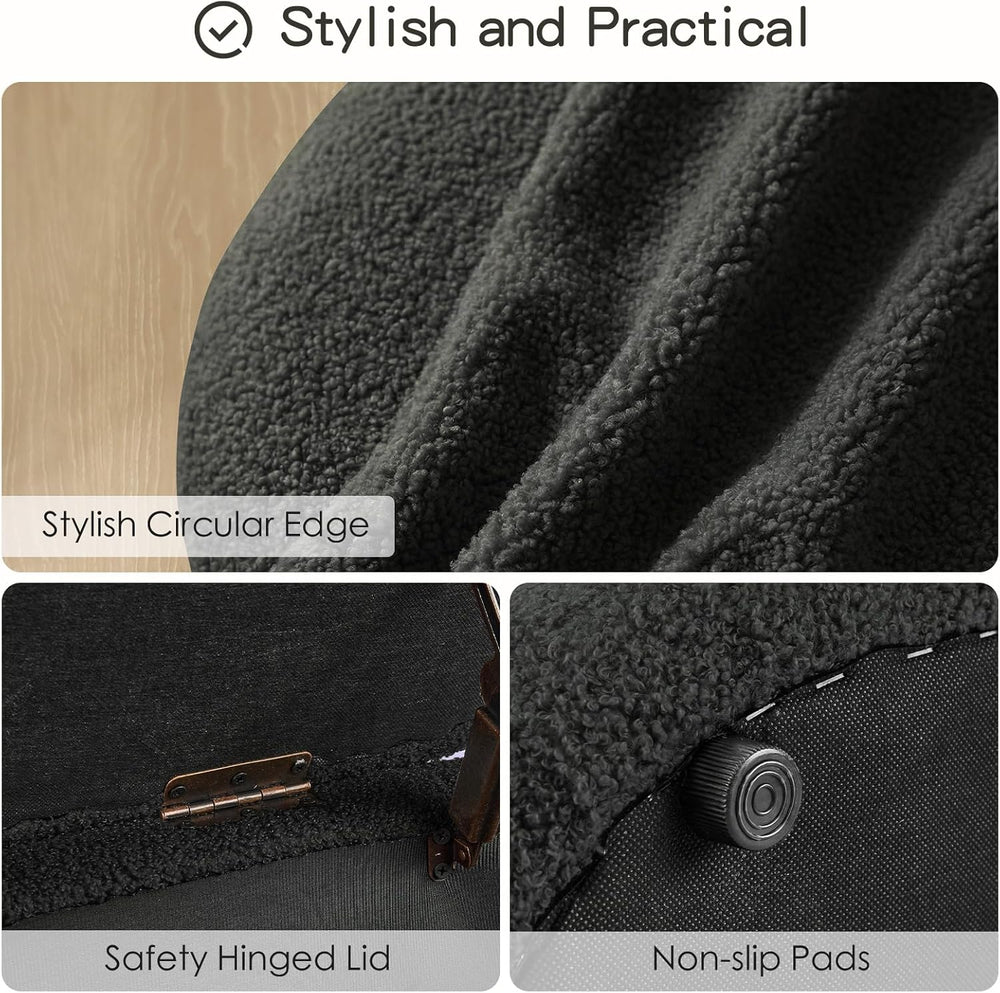 Furniliving Storage Ottoman Bench, 45'' Upholstered Boucle Ottoman wi...