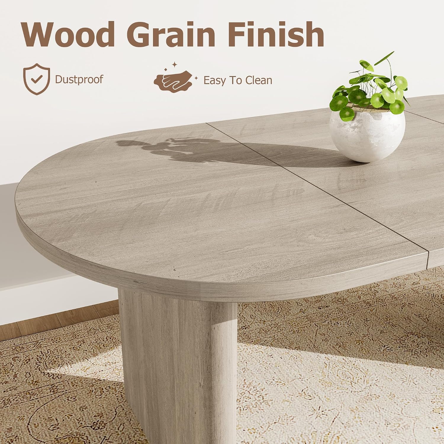 IDEALHOUSE 70.8" Oval Dining Table for 4-8, Wood Kitchen Table with Double Pedestal Base, Spacious Dining Room Table for Kitchen, Living Room, Reception Area, Natural Finish, Retro Gray