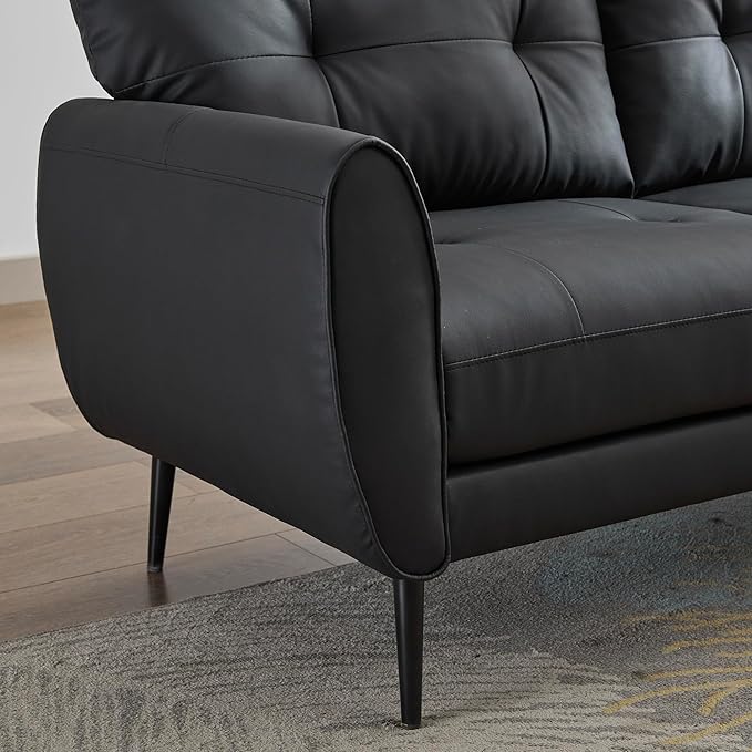 TYBOATLE Sofa Couch 61" Small Loveseat Couches for Living Room Leather Couch Mid Century Modern Tufted Mini Sofa Comfy Office 2 Seat Settee Love Seat for Small Spaces Bedroom (2, Black)