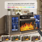 MXV 70'' Fireplace TV Stand, Farmhouse Entertainment Center with 3 Sided Glass TV Stand, Modern Media Console Table with Storage Drawers & Cabinets with LED Flame and Lights for Living Room, Gray