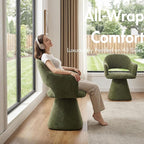 360° Swivel Dining Chair with Arms, Chenille Upholstered Barrel Accent Kitchen Chairs with Hollow High Back for Dining Room, Vanity Chair for Bedroom, Moss Green, 1PC