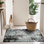 Washable Area Rugs 4'x6' Non-Slip Modern Abstract Soft for Living Room Entryway Bedroom Nursery, Print Pattern, Blue Black Teal