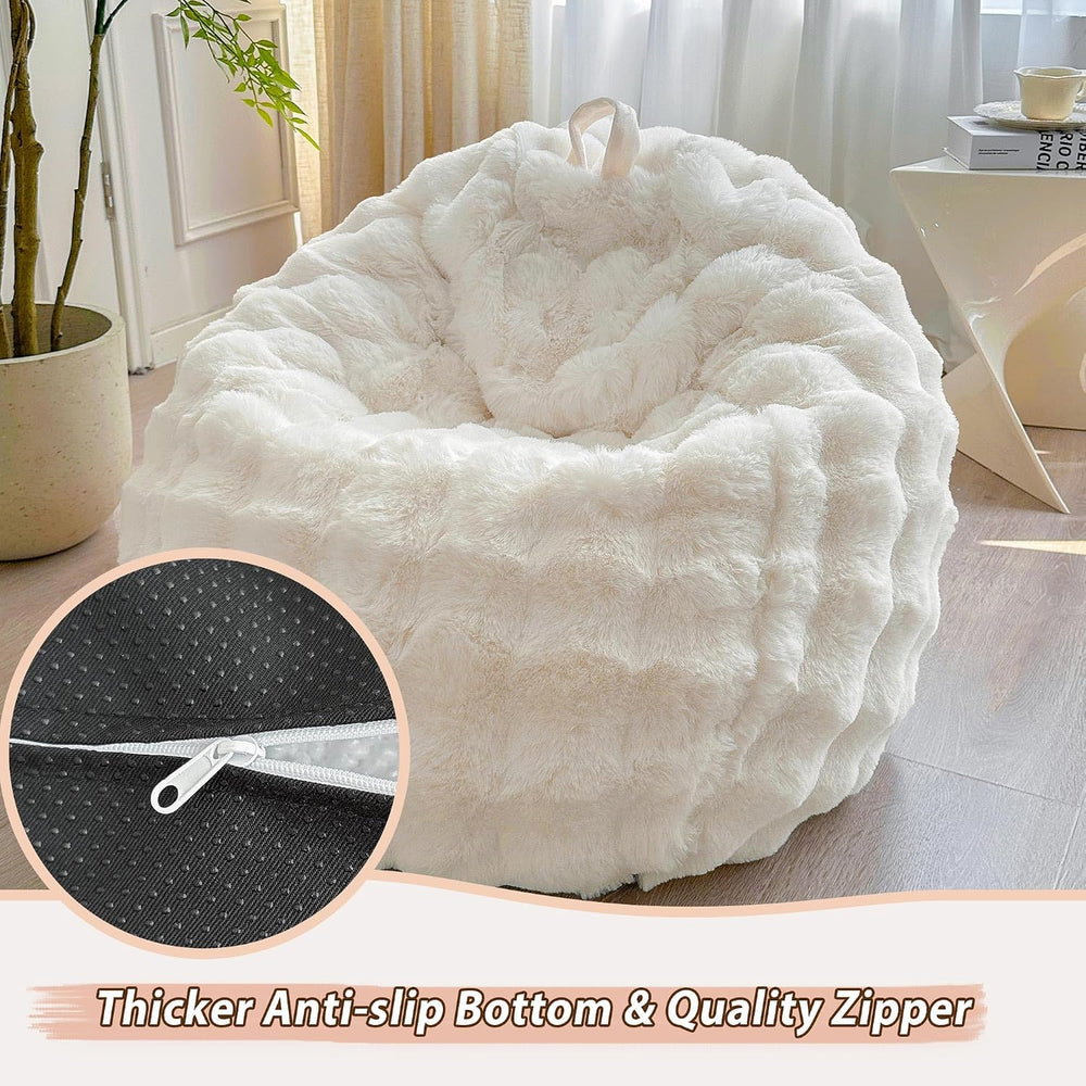 LIFEREVO 3FT Fluffy Faux Rabbit Fur Bean Bag Chair Cover, No Filler, Beige | ...