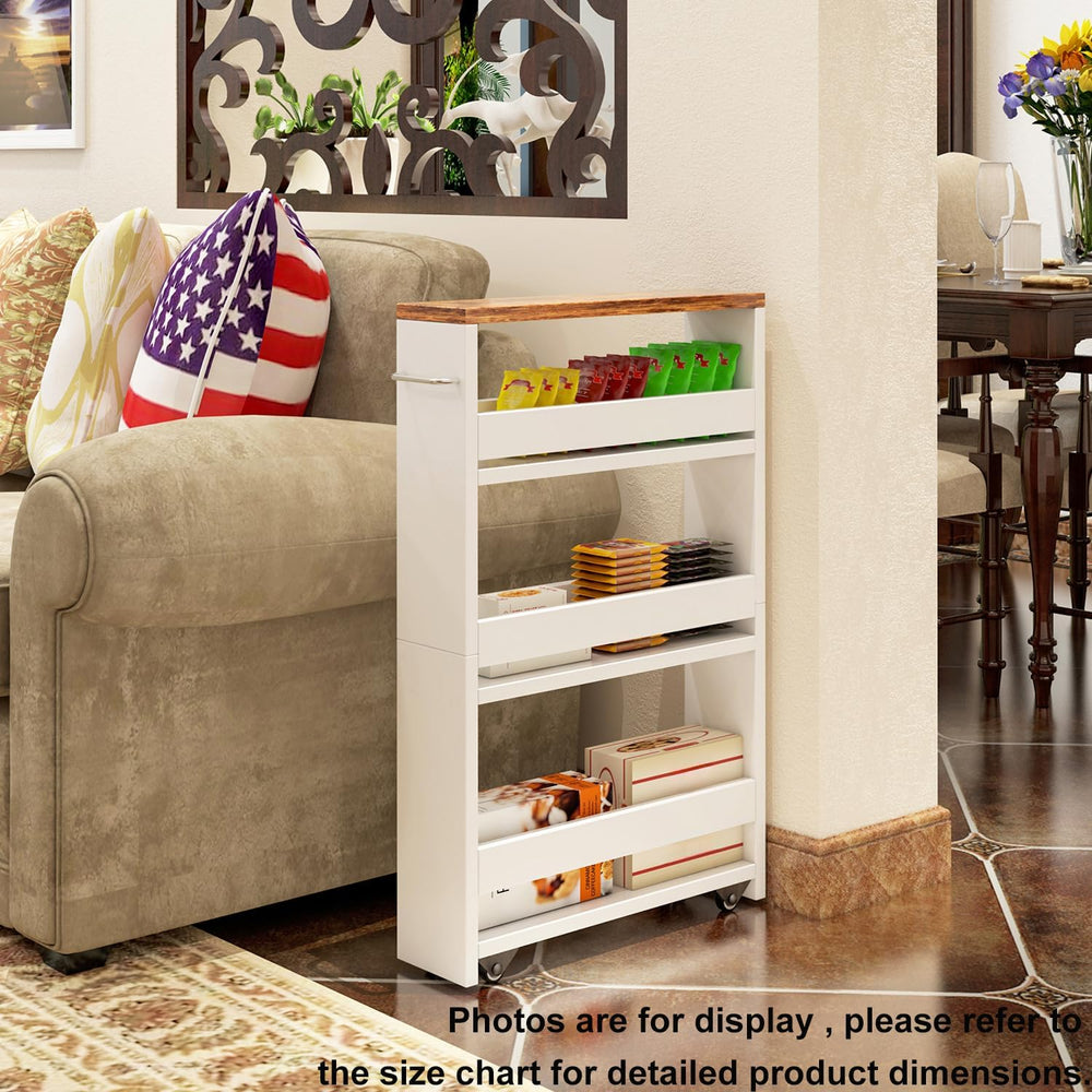 TEAMIX Slim Rolling Storage Cart, Wood 4-Tier Narrow Kitchen/Laundry Cart | 5...