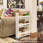 TEAMIX 4 Tier White Slim Storage Cart with Handle, Slide Out Storage Rolling Utility Cart Mobile Shelving Unit Organizer Trolley for Small Spaces Kitchen Laundry Narrow Places