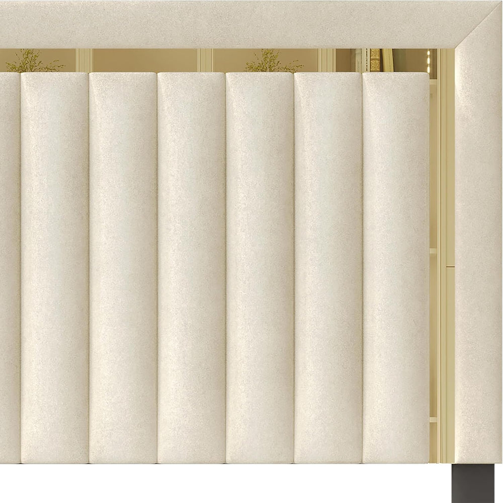 HOME DESIGN Olathe King Size Upholstered Panel Bed Frame, Vertical Channel Tu...