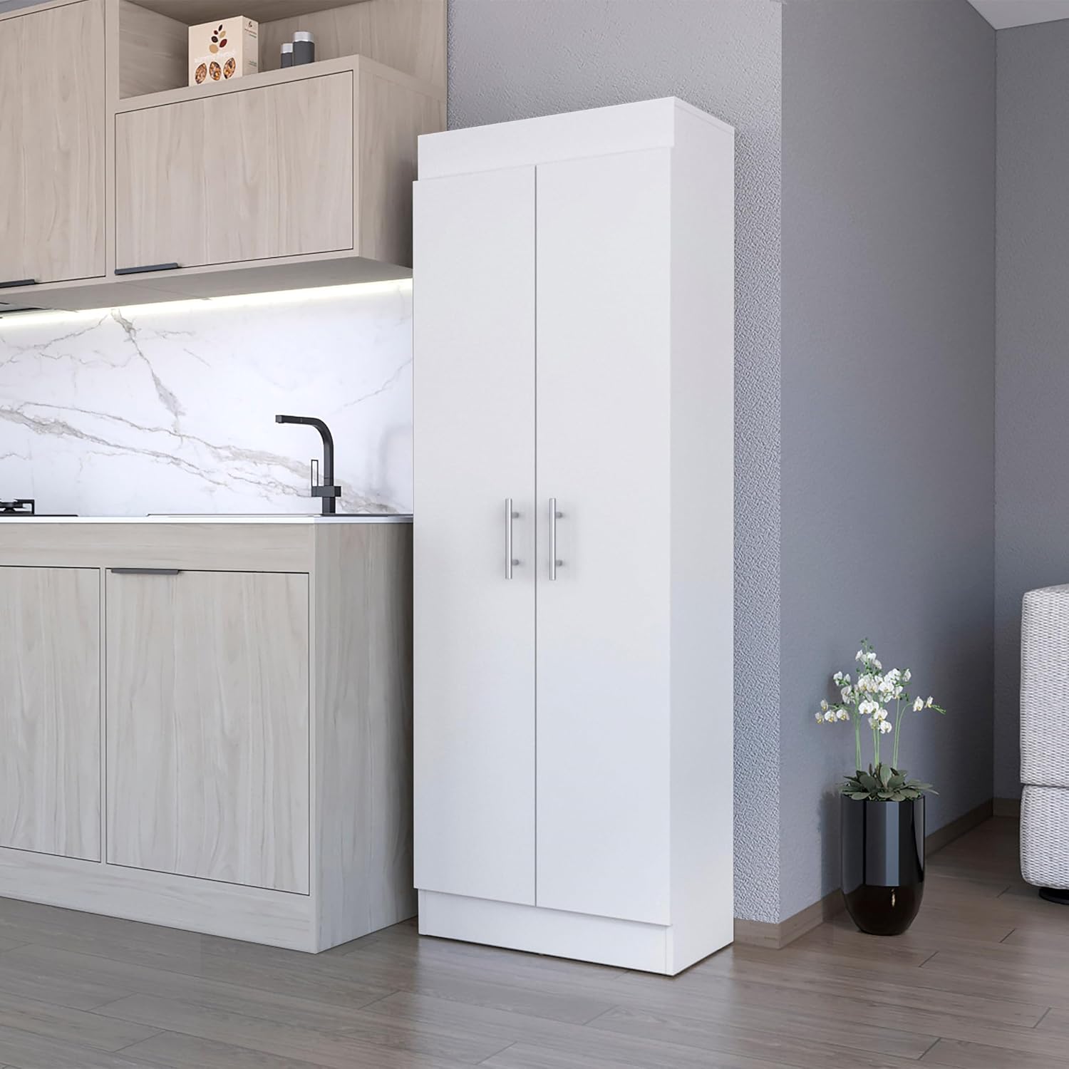 67" Tall Kitchen Pantry Cabinet with Storage,2-Door Wooden Cupboard Credenza Bufffet Cabinet Freestanding Kitchen Hutch for Living Room, Dining Room,White