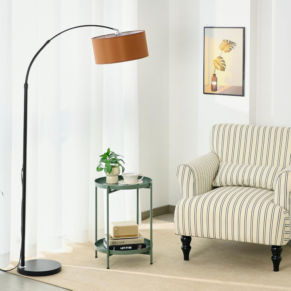 2-Tier Round End Side Table, Small Metal Side Table with Removable Tray, Fold...