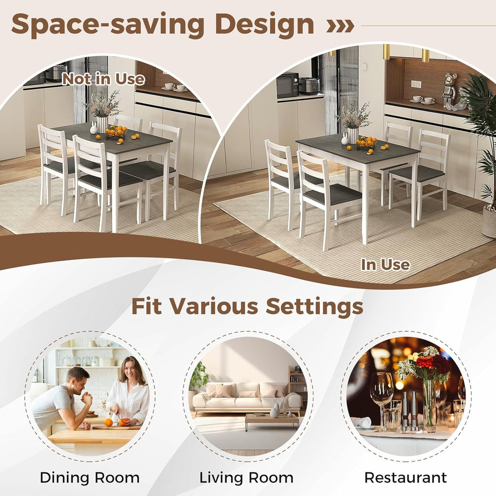 COSTWAY 5-Piece Dining Table Set for 4 w/Rubber Wood Structure, Grey | Spacio...