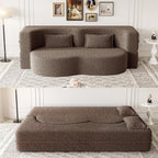2 in 1 Convertible Folding Sofa Bed, Teddy Fleece Lazy Lounge Sofabed, Foam Folding Floor Sofa Bed, 78" Full Size Memory Foam Couch for Living Room Guestroom, No Assembly Required Sofabed (Brown)