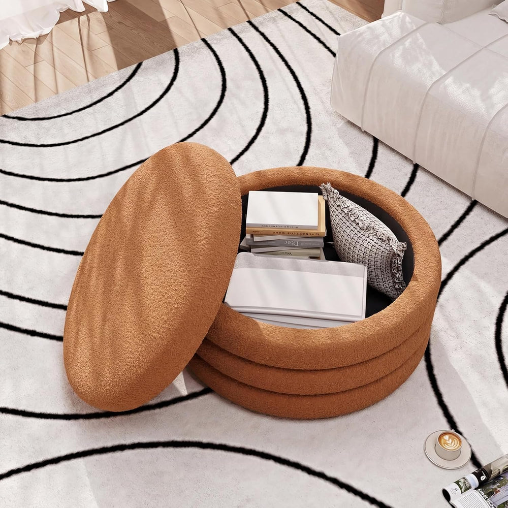 FiveWillowise 30 Inch Round Ottoman with Storage,Large Sherpa Coffee Table | ...