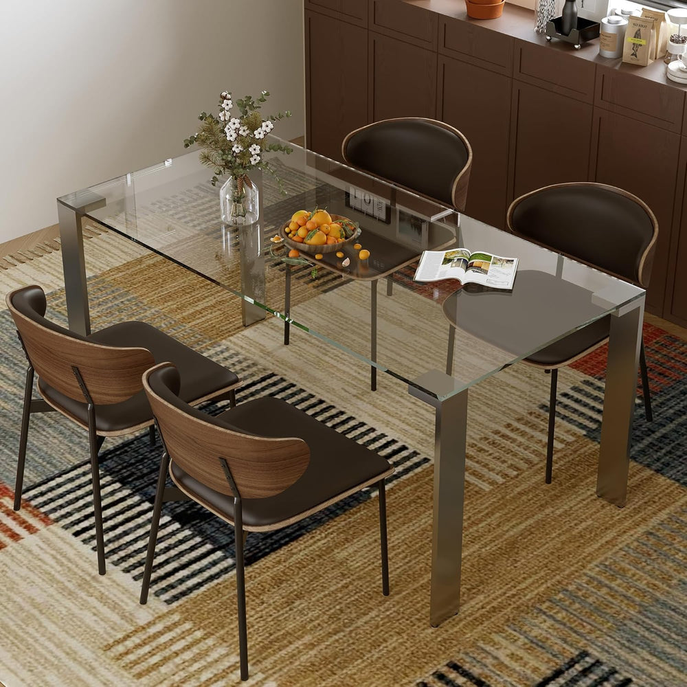 66.9" Modern Tempered Clear Glass Dining Table for 6–8 People, Rectangul...