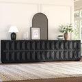 Yechen 118" Black Sideboard Buffet Cabinet with Storage, Modern Credenza with 3D Geometric Pattern Doors & Adjustable Shelves, Accent Wood Media Console Table for Living Room, Kitchen/2 Pieces