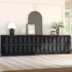 Yechen 118" Black Sideboard Buffet Cabinet with Storage, Modern Credenza with 3D Geometric Pattern Doors & Adjustable Shelves, Accent Wood Media Console Table for Living Room, Kitchen/2 Pieces