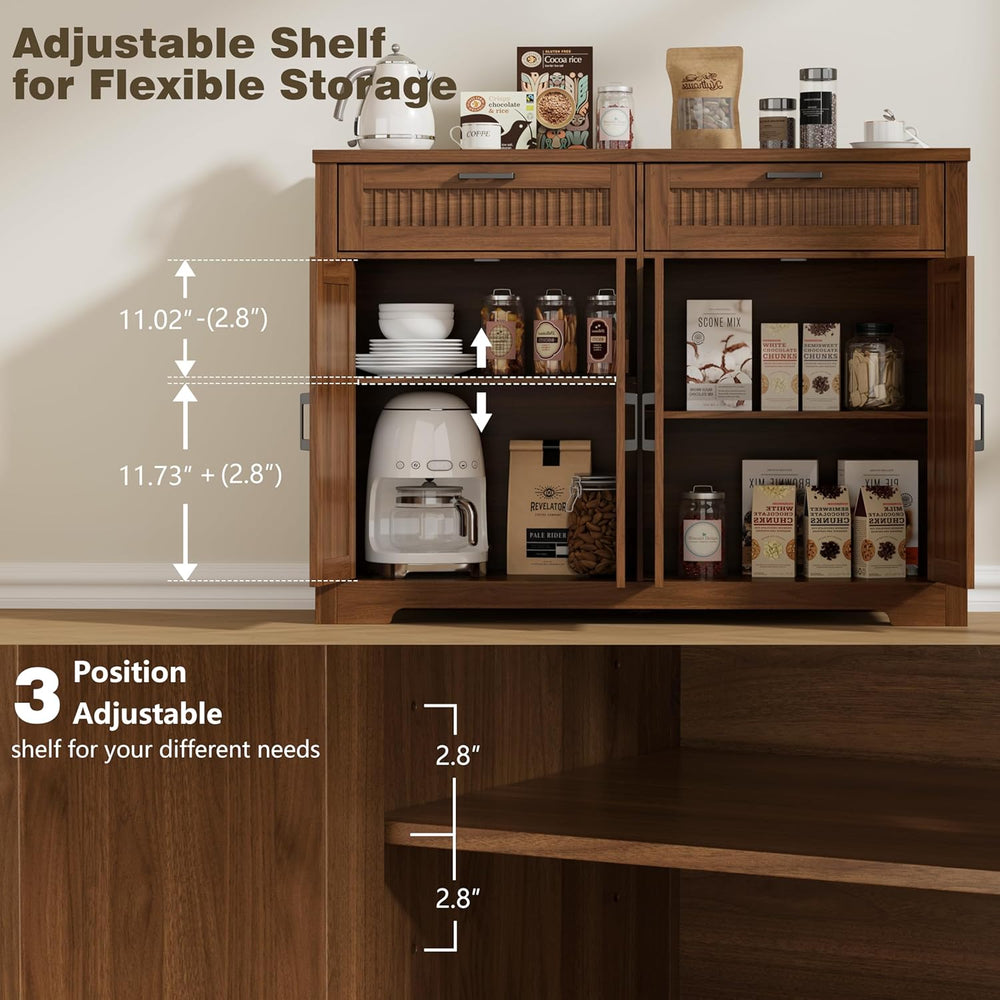 Buffet Cabinet with 2 Storage Drawers, Farmhouse Coffee Bar Table with Storag...