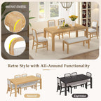 LUMISOL 6-Piece Solid Wood Dining Table Set, Extendable Kitchen Table Set for 4-6 with 4 Upholstered Chairs and 1 Bench for Kitchen, Dining Room, Living Room, Natural