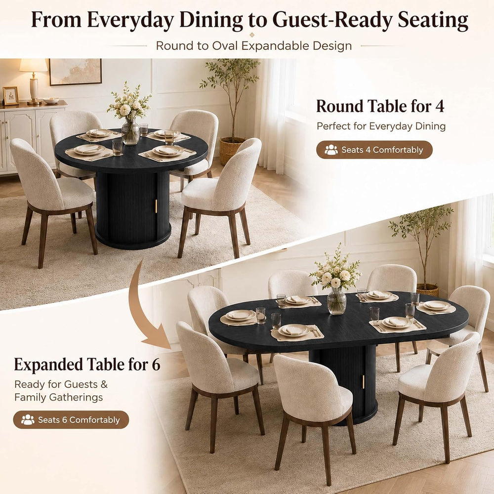 47-63" Extendable Round Dining Table with Storage for 4-6 Person, Fluted...