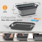 Pop & Load Collapse & Store 1 Large 25" Slim Collapsible Plastic Laundry Basket, Space Saving Portable Pop Up Storage & Organization Basket, 3" High When Folded, Dual Comfort Grip Handles, Black