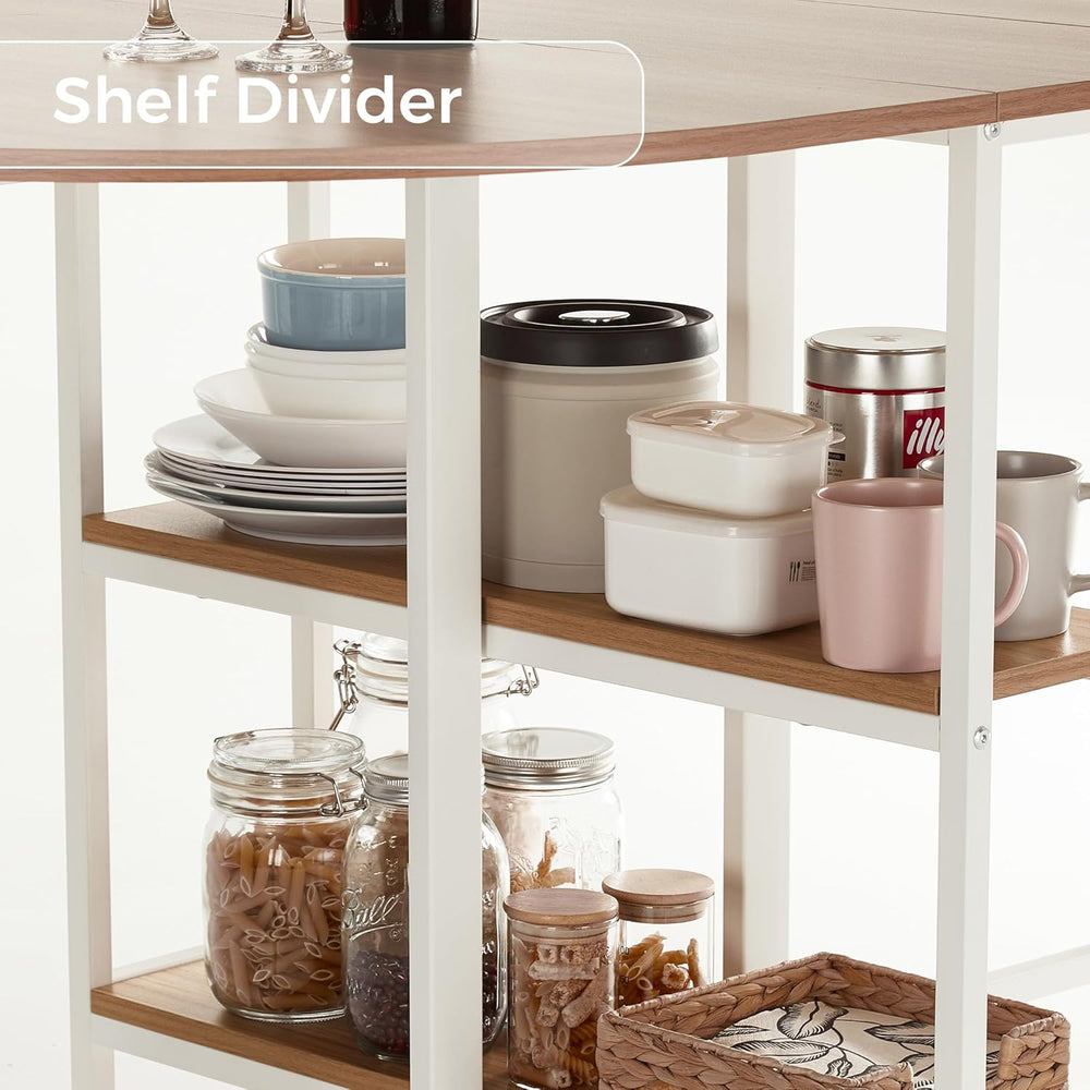 Mondeer Mobile Folding Dining Table, Drop Leaf Table with 2 Open Storage Shel...