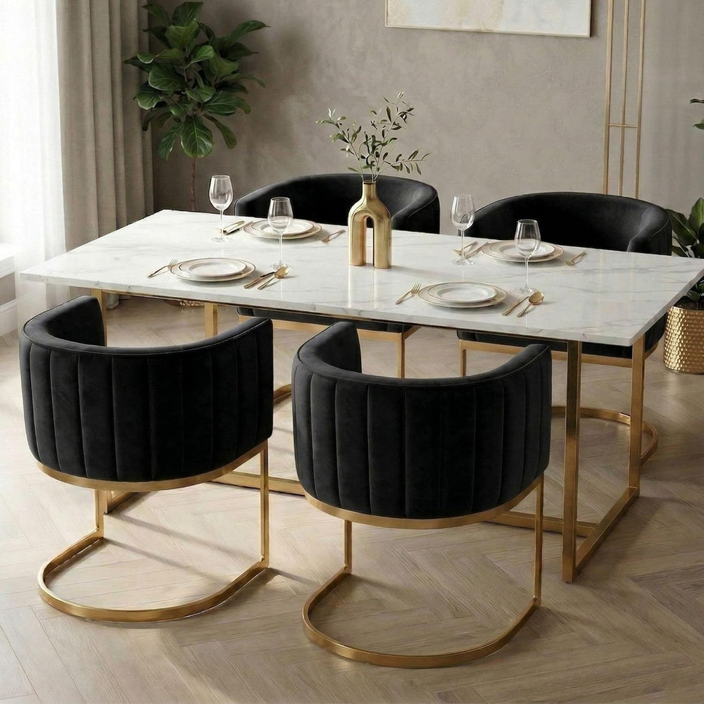 Hyfirm Black and Gold Barrel Dining Room Chairs Set of 4, Modern Velvet Uphol...