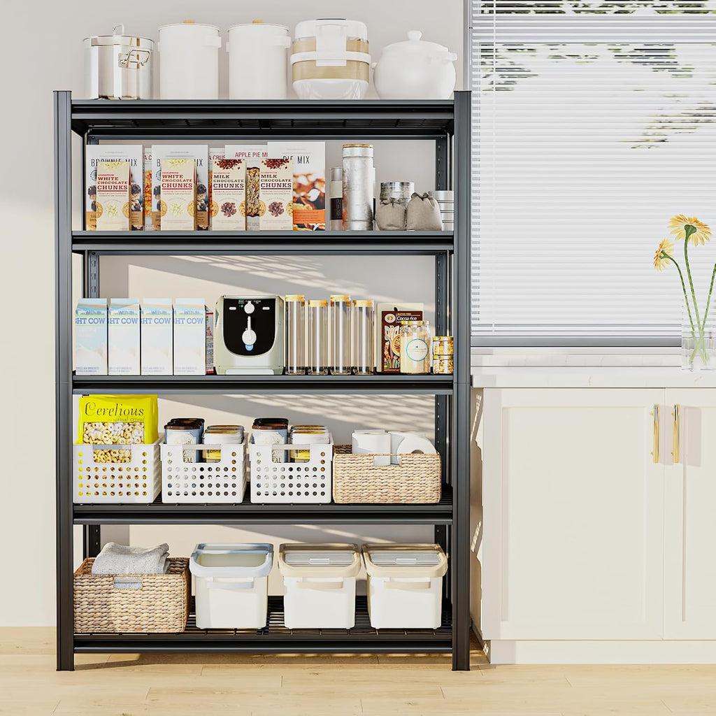55.12" W Father&I 5-Shelf Industrial Adjustable Heavy-Dudy Tall Metal Garage Storage Shelves Shelving Units/Steel Wire Rack System (Commercial) for Basement/Shop, 84" H*55.12" W*24" D*, Black