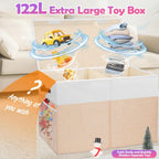Large Toy Storage Box with Lid, Collapsible Sturdy Toys Storage Organizer Chest Bin Basket with Divider for Kids, Boys, Girls, Closet, Playroom, Bedroom, Nursery, 26"x17"x17" (Beige and White)