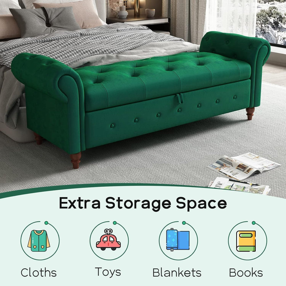 NIOIIKIT 63'' Storage Ottoman Bench Tufted Entryway Bench Dark Green ...