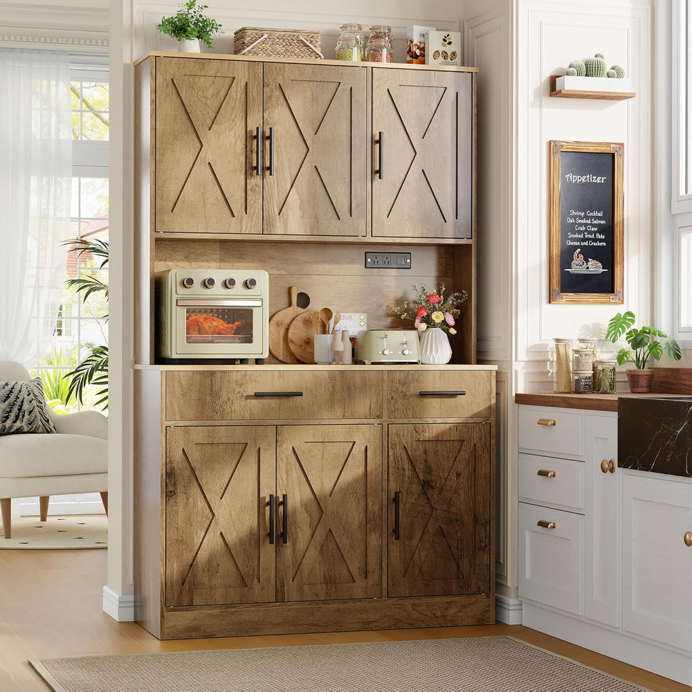 Vongrasig Farmhouse Pantry Cabinet with Charging Station, Tall Kitchen Pantry...